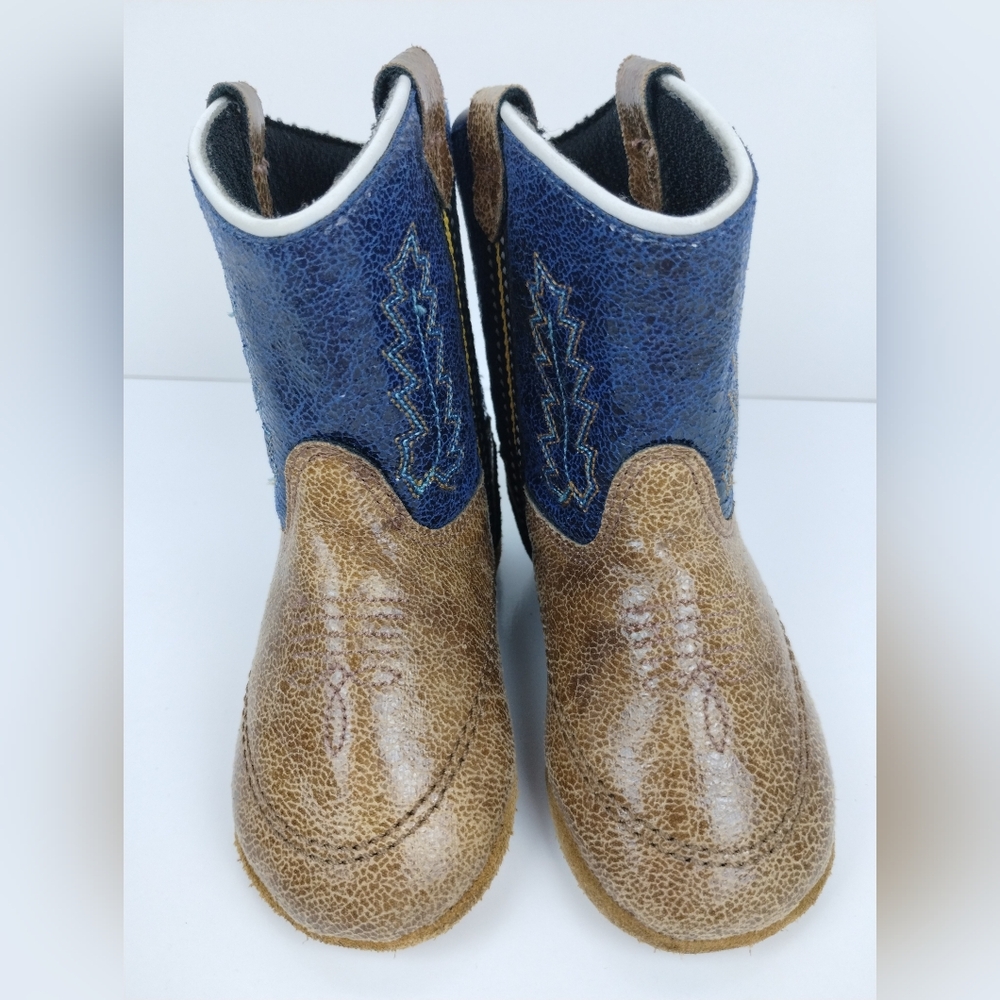 Lil Boot Barn Infant Cowboy Boots Size 4 B10104 Brown Blue Western Toddler Shoes